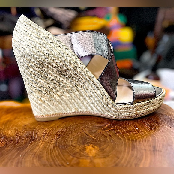 Coach Silver Pewter and Rope Wedge Espadrille Sandals - Picture 8 of 9
